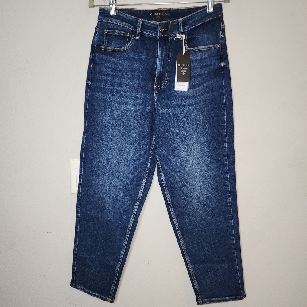 NWT Guess Jacqueline Barrel Carrot Tapered Jeans Darkwash Size 27 Stretch Denim